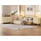 Rattan 3 Different Drawer Dresser 2pcs, Natural Closet Dresser with Wooden, Handles and Wooden Legs, Equipped with Anti-Tip Kits, Natural Oak