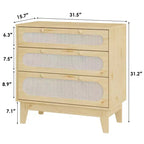 Rattan 3 Different Drawer Dresser 2pcs, Natural Closet Dresser with Wooden, Handles and Wooden Legs, Equipped with Anti-Tip Kits, Natural Oak