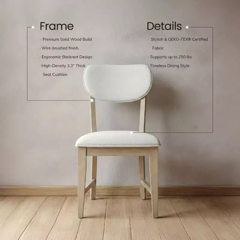 Solid Wood Dining Chairs with Ergonomic Backrest and 3.3 Thick Cushion, for Dining Room & Living Room