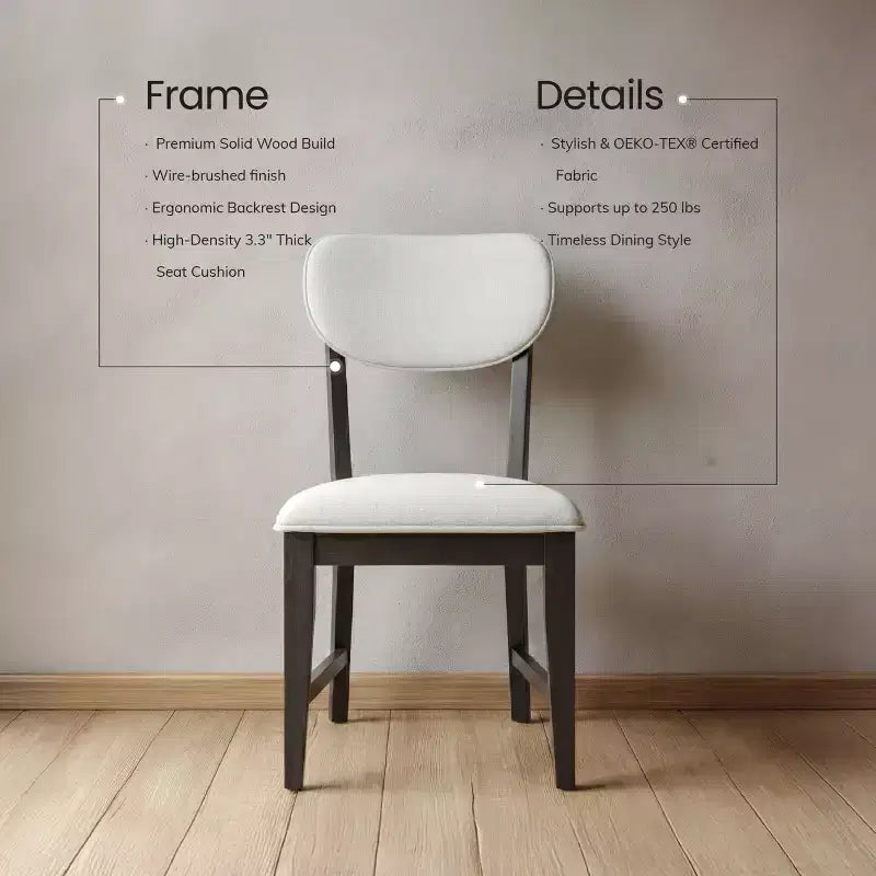 Solid Wood Dining Chairs with Ergonomic Backrest and 3.3 Thick Cushion, for Dining Room & Living Room