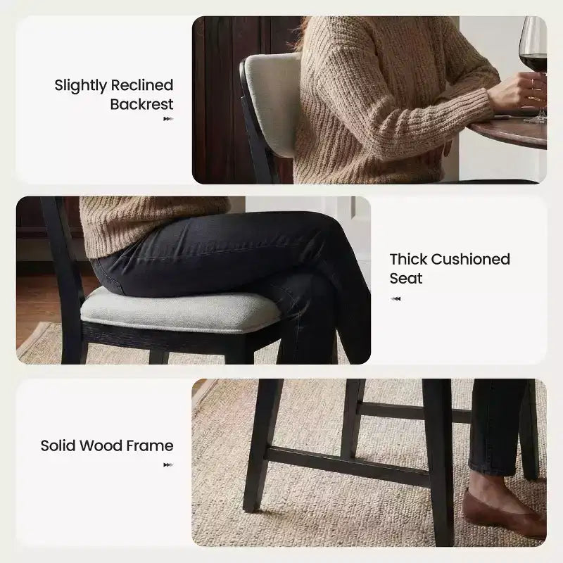 Solid Wood Dining Chairs with Ergonomic Backrest and 3.3 Thick Cushion, for Dining Room & Living Room