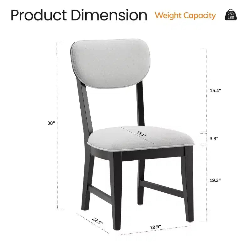 Solid Wood Dining Chairs with Ergonomic Backrest and 3.3 Thick Cushion, for Dining Room & Living Room