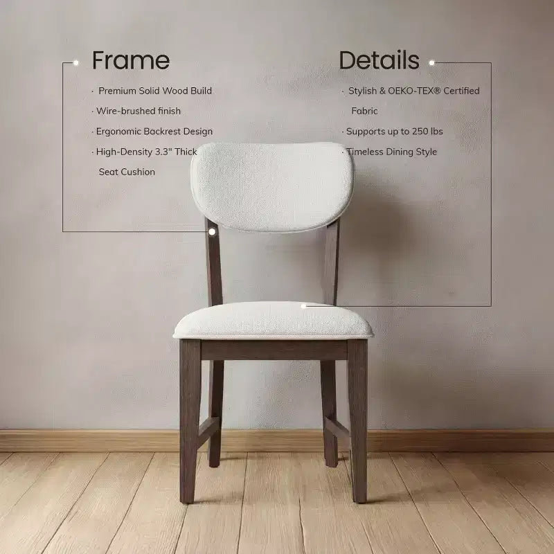 Solid Wood Dining Chairs with Ergonomic Backrest and 3.3 Thick Cushion, for Dining Room & Living Room