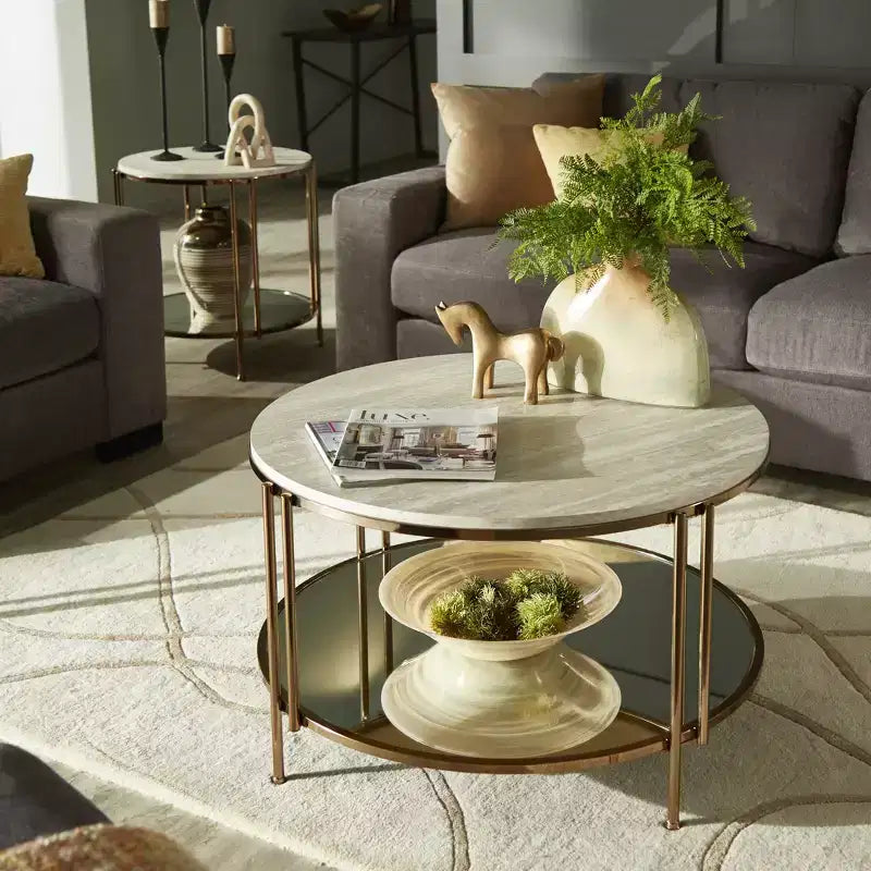 Tavolino da caffè Celsus - Oro champagne/Marmo bianco - iNSPIRE Q