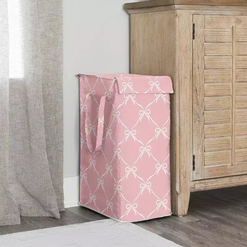 Sweet Jojo Designs Girl Foldable Laundry Hamper with Handles Ballerina and Ballet Bows Pink and White