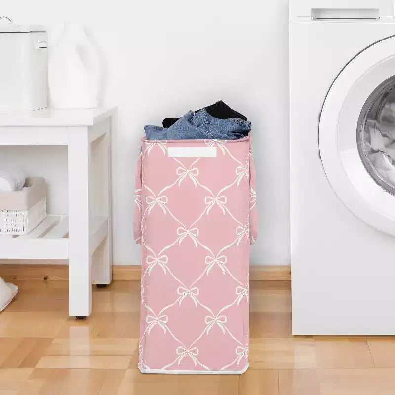 Sweet Jojo Designs Girl Foldable Laundry Hamper with Handles Ballerina and Ballet Bows Pink and White