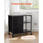 VIYET Mobile Metal File Cabinet,3 Fabric Drawers 2 Open Shelves, Wooden Accent, Wheels, Fits Letter/A4/Legal, Easy Assembly, Black