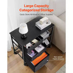 VIYET Mobile Metal File Cabinet,3 Fabric Drawers 2 Open Shelves, Wooden Accent, Wheels, Fits Letter/A4/Legal, Easy Assembly, Black