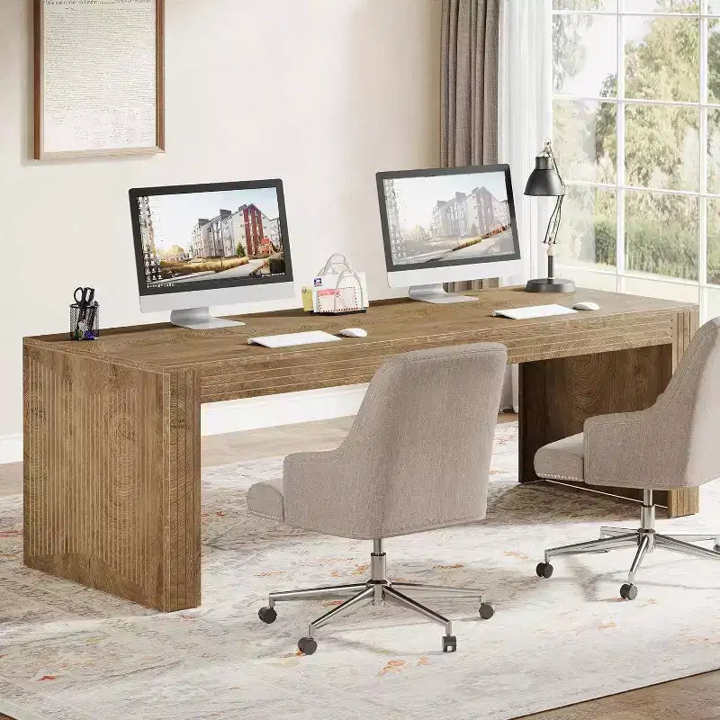 Scrivania Lantine extra lunga da 79 pollici, scrivania doppia per due persone per ufficio domestico, scrivania lunga in legno per computer, tavolo da scrittura per ufficio, marrone vintage