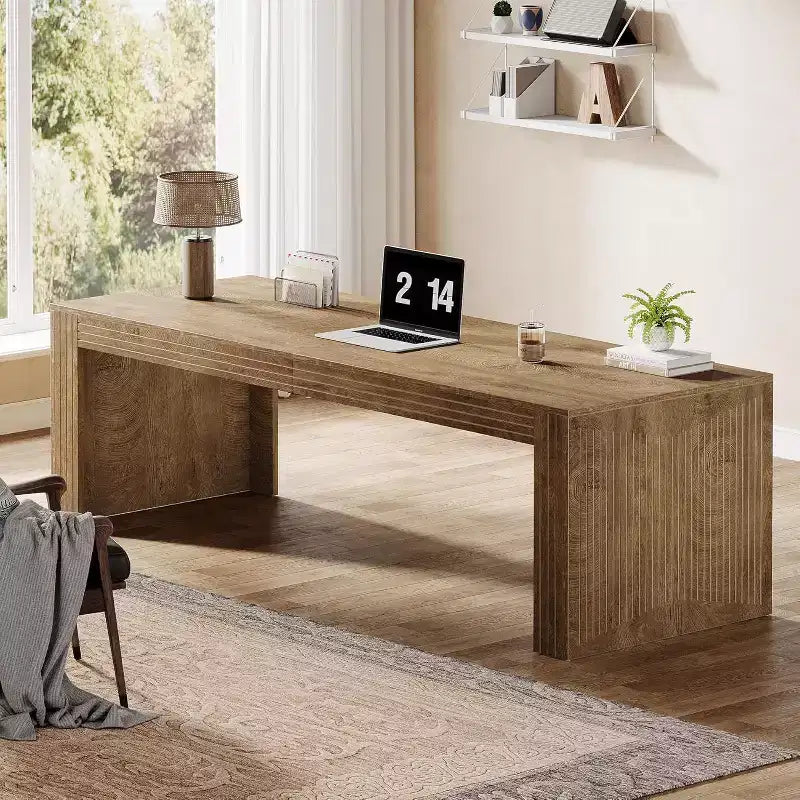 Scrivania Lantine extra lunga da 79 pollici, scrivania doppia per due persone per ufficio domestico, scrivania lunga in legno per computer, tavolo da scrittura per ufficio, marrone vintage