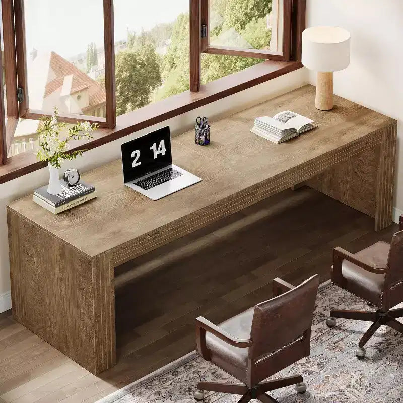 Scrivania Lantine extra lunga da 79 pollici, scrivania doppia per due persone per ufficio domestico, scrivania lunga in legno per computer, tavolo da scrittura per ufficio, marrone vintage