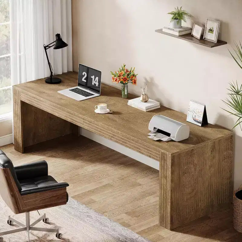 Scrivania Lantine extra lunga da 79 pollici, scrivania doppia per due persone per ufficio domestico, scrivania lunga in legno per computer, tavolo da scrittura per ufficio, marrone vintage