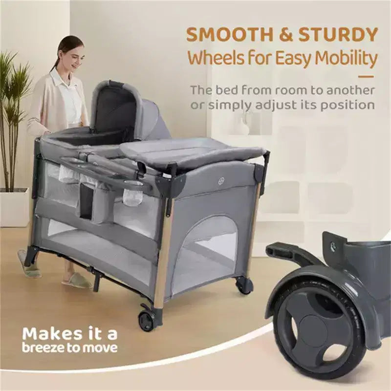 Karl Home 7 In 1 Bassinet Bedside Crib All In One Nursery Center in Gray With Changing Table