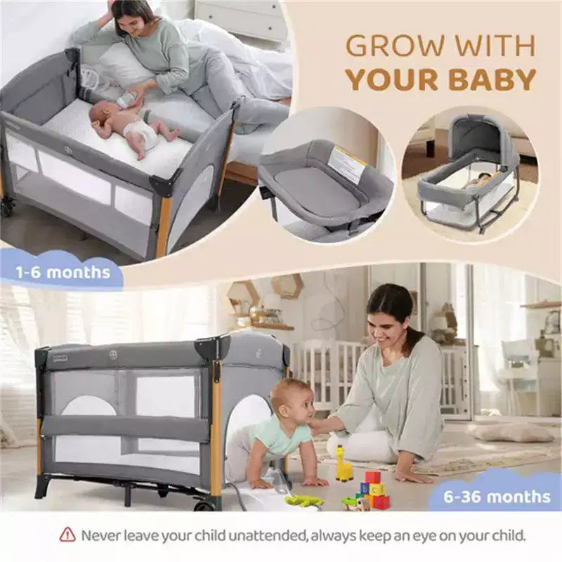 Karl Home Culla per neonati 7 in 1, co-sleeping, centro nido tutto in uno, colore grigio, con fasciatoio