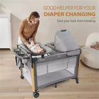 Karl Home Culla per neonati 7 in 1, co-sleeping, centro nido tutto in uno, colore grigio, con fasciatoio