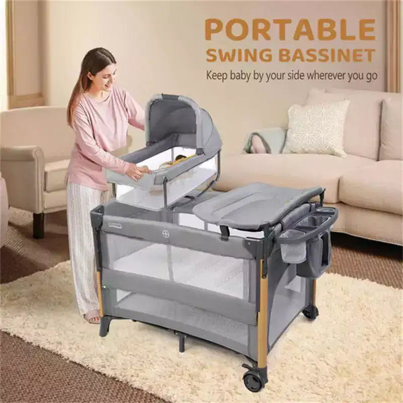 Karl Home Culla per neonati 7 in 1, co-sleeping, centro nido tutto in uno, colore grigio, con fasciatoio