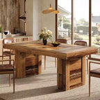 Lantine 63-Inch Farmhouse Dining Table for 6, Rectangle Wooden Kitchen Table with Heavy-Duty Legs for Family Meals, Dining Room, Rustic Brown