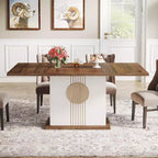 Lantine 55 Rectangular Dining Table for 4-6 People, Farmhouse Wood Dinner Table for Kitchen, Dining Room & Living Room, Oak Brown & White
