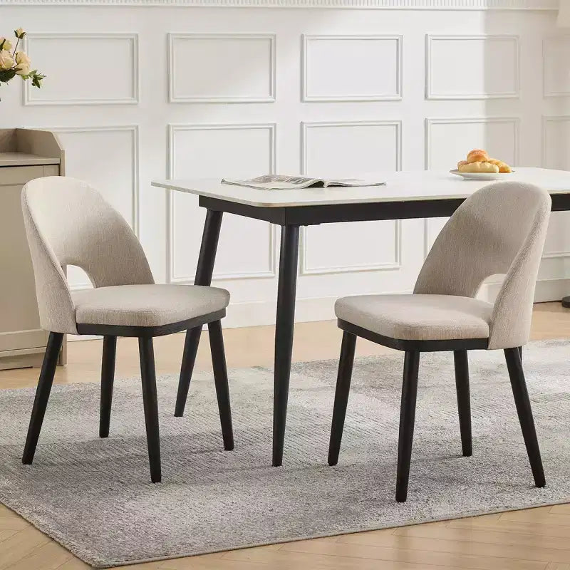 Set of 2 Modern Fabric Dining Chairs, Upholstered Side Chairs with Curved Backrest & Wood Legs, Comfortable Seating for Dining Room Kitchen