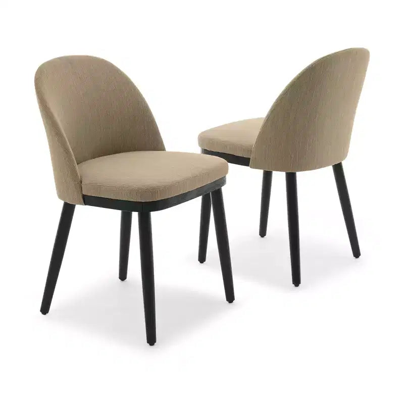 Set of 2 Modern Fabric Dining Chairs, Upholstered Side Chairs with Curved Backrest & Wood Legs, Comfortable Seating for Dining Room Kitchen