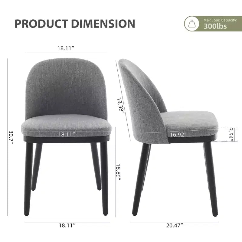Set of 2 Modern Fabric Dining Chairs, Upholstered Side Chairs with Curved Backrest & Wood Legs, Comfortable Seating for Dining Room Kitchen