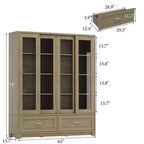 Hitow 63W Rustic Oak Kitchen Pantry Cabinet with Sliding Glass Doors & 2 Large Drawers  Tall Storage Hutch for Dining Room