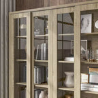Hitow 63W Rustic Oak Kitchen Pantry Cabinet with Sliding Glass Doors & 2 Large Drawers  Tall Storage Hutch for Dining Room