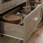 Hitow 63W Rustic Oak Kitchen Pantry Cabinet with Sliding Glass Doors & 2 Large Drawers  Tall Storage Hutch for Dining Room