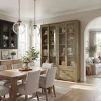 Hitow 63W Rustic Oak Kitchen Pantry Cabinet with Sliding Glass Doors & 2 Large Drawers  Tall Storage Hutch for Dining Room