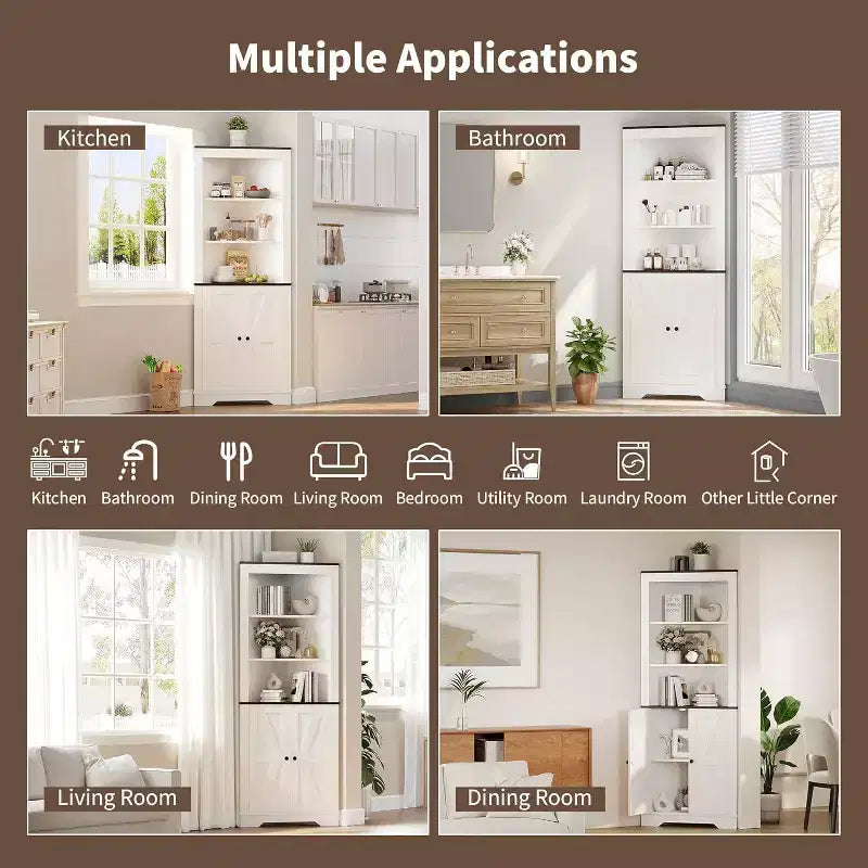 Corner Storage Cabinet Farmhouse Style, Small Floor Corner Cabinet with Door & Adjustable Shelf, Narrow Organizer for Bathroom, Pantry, Living Room
