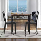 3-Piece Dining Room Table Set for 2, Industrial Wooden Kitchen Table and 2 PU Leather Padded Chairs with Metal Frame for Small Space, Apartment