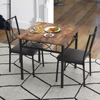 3-Piece Dining Room Table Set for 2, Industrial Wooden Kitchen Table and 2 PU Leather Padded Chairs with Metal Frame for Small Space, Apartment