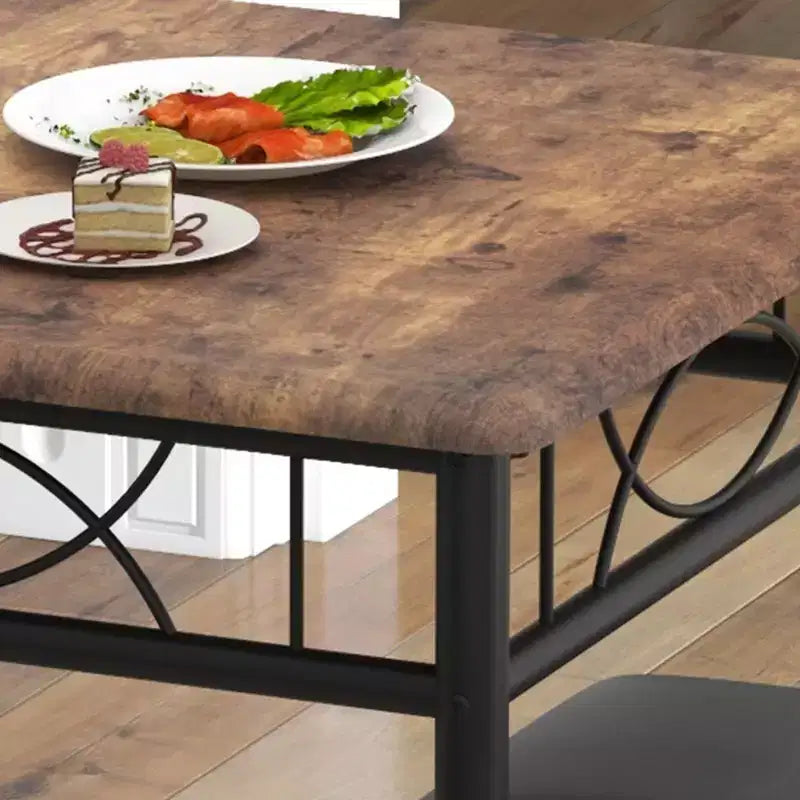 3-Piece Dining Room Table Set for 2, Industrial Wooden Kitchen Table and 2 PU Leather Padded Chairs with Metal Frame for Small Space, Apartment