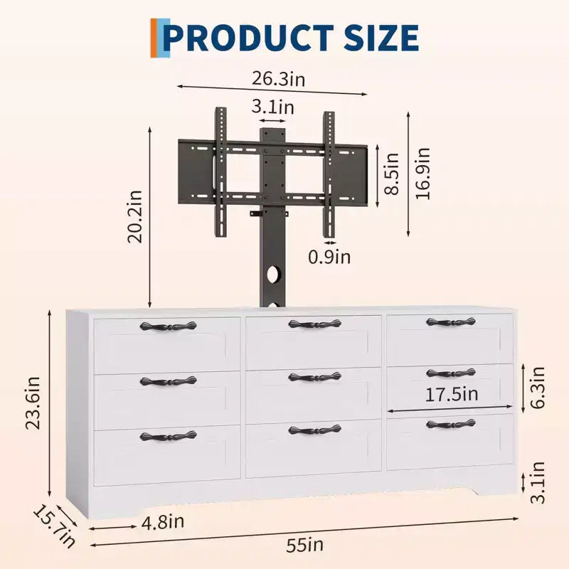 9 Drawer Dresser TV Stand with Mount for 32-85 in TVs, Modern Entertainment Center with Drawers, Media Console Table for Bedroom Living Room