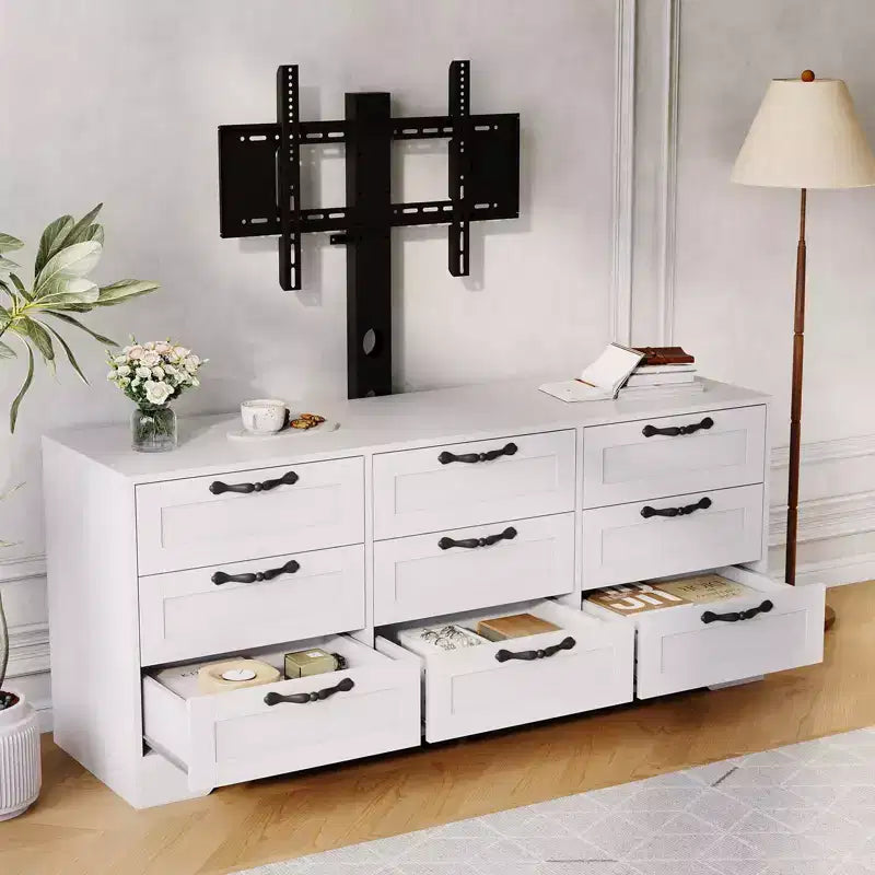 9 Drawer Dresser TV Stand with Mount for 32-85 in TVs, Modern Entertainment Center with Drawers, Media Console Table for Bedroom Living Room