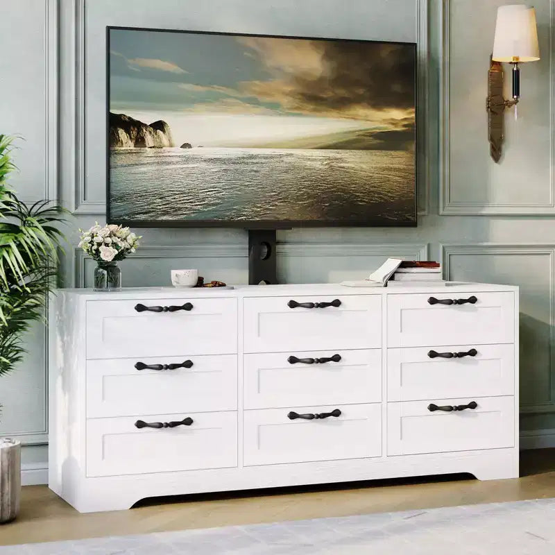 9 Drawer Dresser TV Stand with Mount for 32-85 in TVs, Modern Entertainment Center with Drawers, Media Console Table for Bedroom Living Room