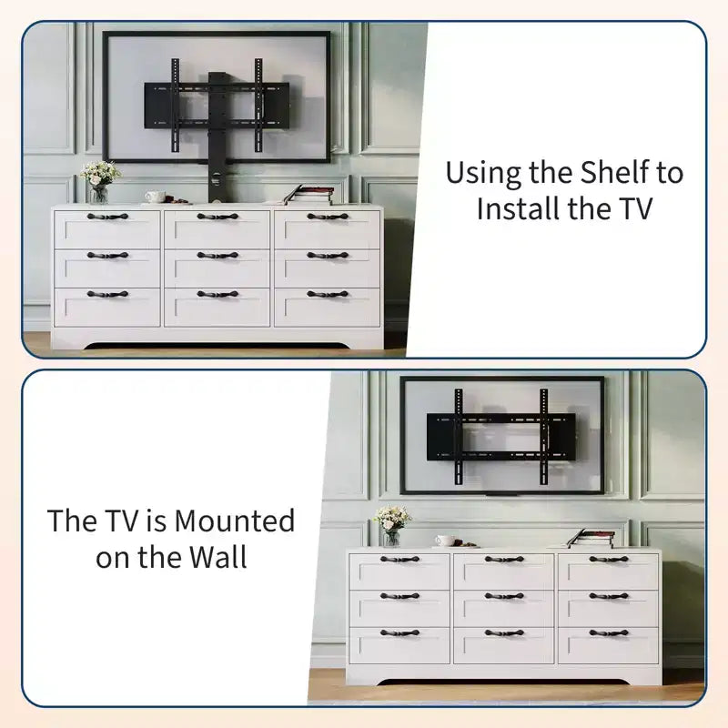 9 Drawer Dresser TV Stand with Mount for 32-85 in TVs, Modern Entertainment Center with Drawers, Media Console Table for Bedroom Living Room