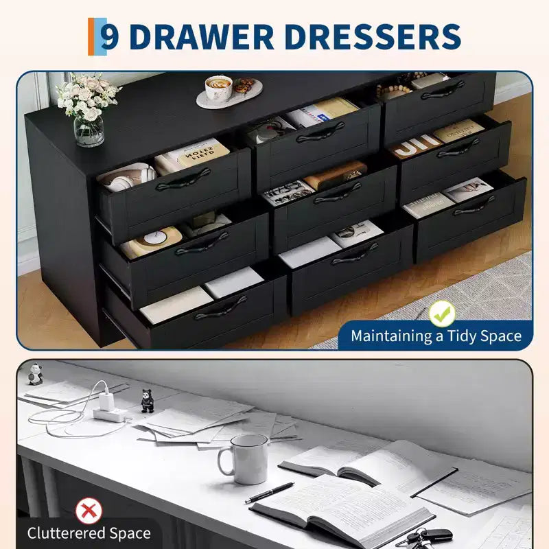 9 Drawer Dresser TV Stand with Mount for 32-85 in TVs, Modern Entertainment Center with Drawers, Media Console Table for Bedroom Living Room