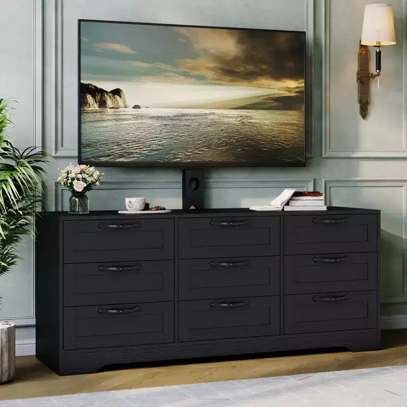 9 Drawer Dresser TV Stand with Mount for 32-85 in TVs, Modern Entertainment Center with Drawers, Media Console Table for Bedroom Living Room