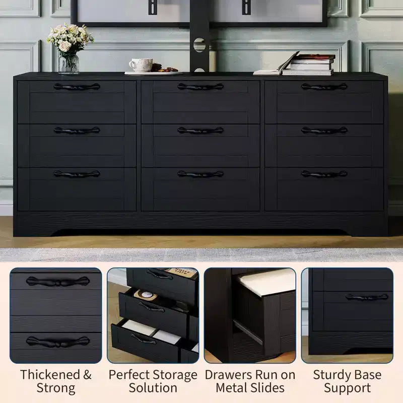 9 Drawer Dresser TV Stand with Mount for 32-85 in TVs, Modern Entertainment Center with Drawers, Media Console Table for Bedroom Living Room
