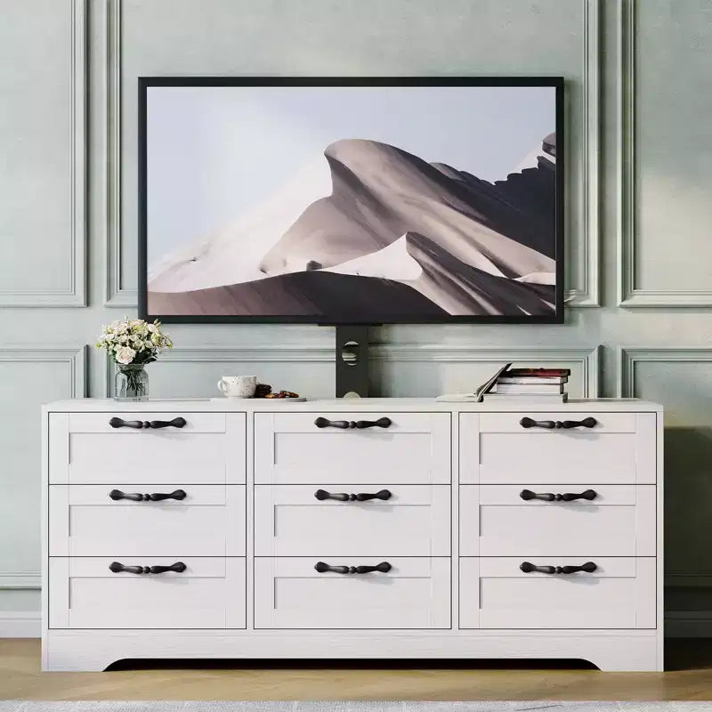 9 Drawer Dresser TV Stand with Mount for 32-85 in TVs, Modern Entertainment Center with Drawers, Media Console Table for Bedroom Living Room