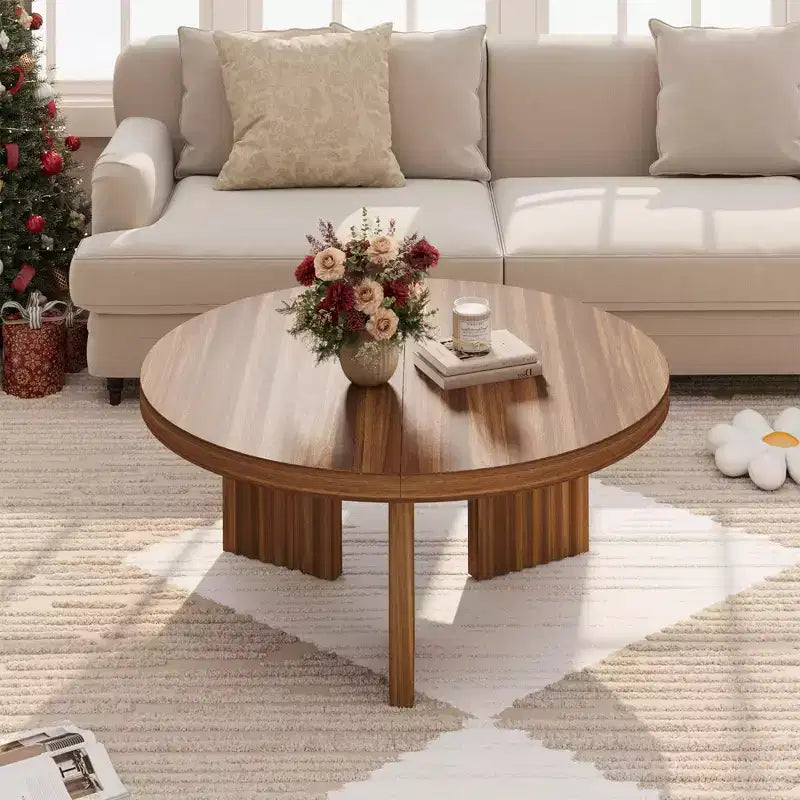 COZONY 33.4 Inch Small Round Coffee Table with Thick Top Fluted Legs Accent Center Table for Living Room Bedroom, Easy Assembly