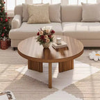COZONY 33.4 Inch Small Round Coffee Table with Thick Top Fluted Legs Accent Center Table for Living Room Bedroom, Easy Assembly