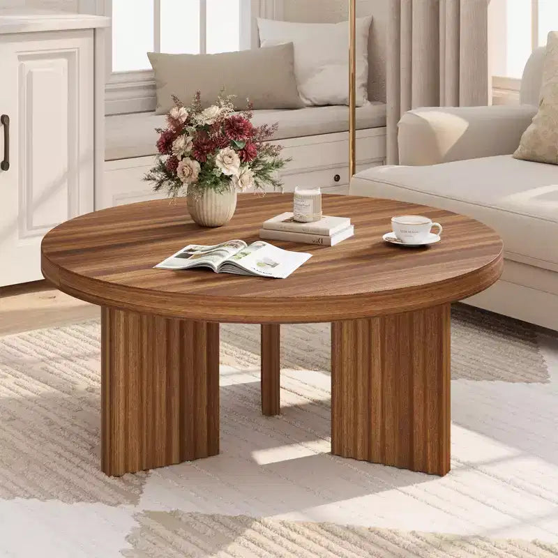 COZONY 33.4 Inch Small Round Coffee Table with Thick Top Fluted Legs Accent Center Table for Living Room Bedroom, Easy Assembly