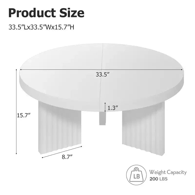 COZONY 33.4 Inch Small Round Coffee Table with Thick Top Fluted Legs Accent Center Table for Living Room Bedroom, Easy Assembly