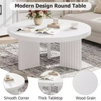 COZONY 33.4 Inch Small Round Coffee Table with Thick Top Fluted Legs Accent Center Table for Living Room Bedroom, Easy Assembly