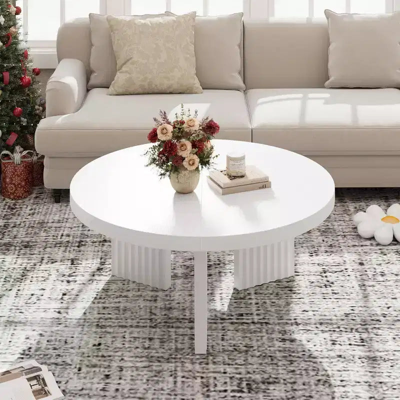COZONY 33.4 Inch Small Round Coffee Table with Thick Top Fluted Legs Accent Center Table for Living Room Bedroom, Easy Assembly