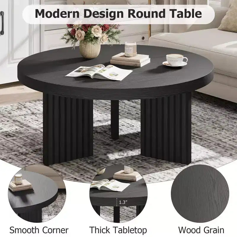 COZONY 33.4 Inch Small Round Coffee Table with Thick Top Fluted Legs Accent Center Table for Living Room Bedroom, Easy Assembly