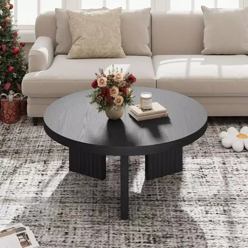 COZONY 33.4 Inch Small Round Coffee Table with Thick Top Fluted Legs Accent Center Table for Living Room Bedroom, Easy Assembly