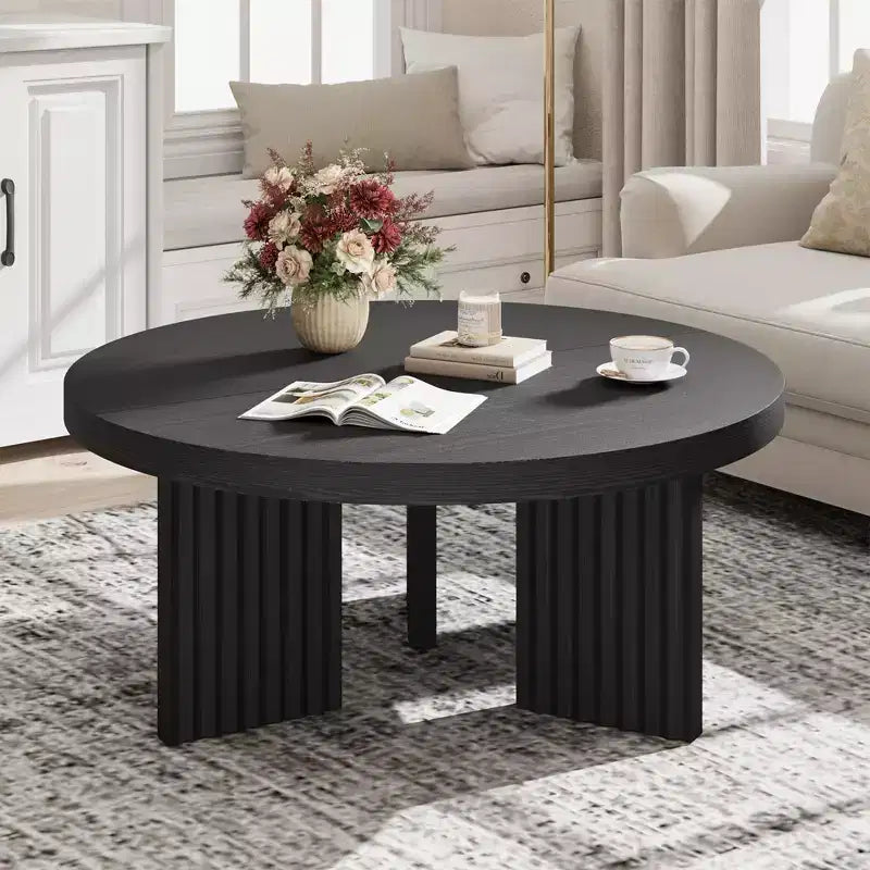 COZONY 33.4 Inch Small Round Coffee Table with Thick Top Fluted Legs Accent Center Table for Living Room Bedroom, Easy Assembly